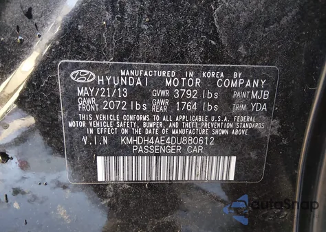2013 Hyundai Elantra Gls from USA, damaged, VIN KMHDH4AE4DU880612